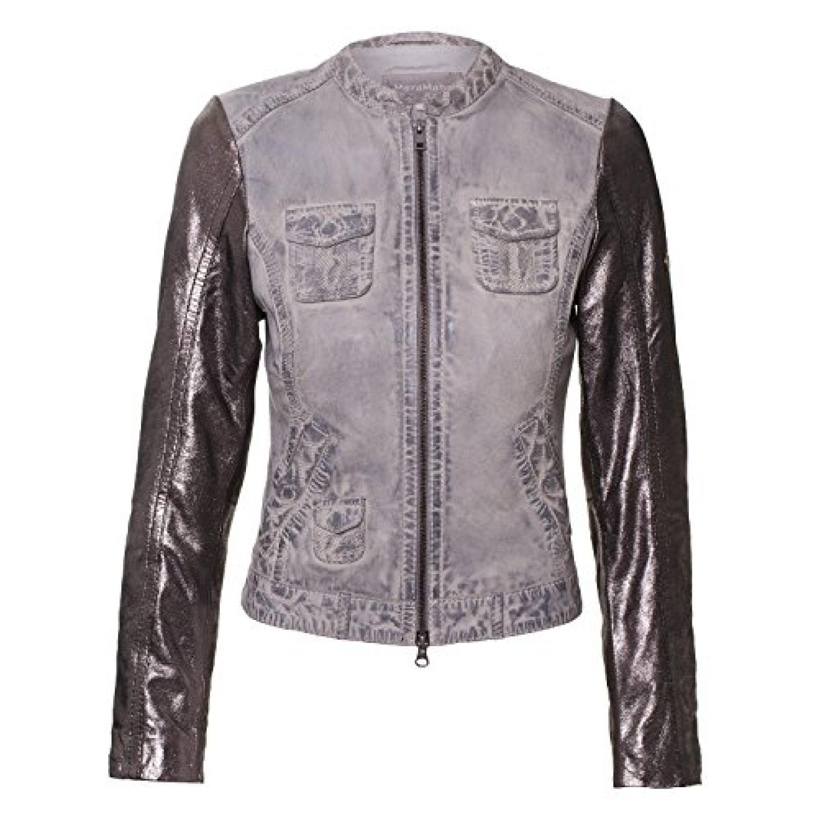 Jacke "Nantes" von MaraMahr &Auml;rmel in Metallic Look aus weichem Lammleder f&uuml;r Damen in grau schwarz 